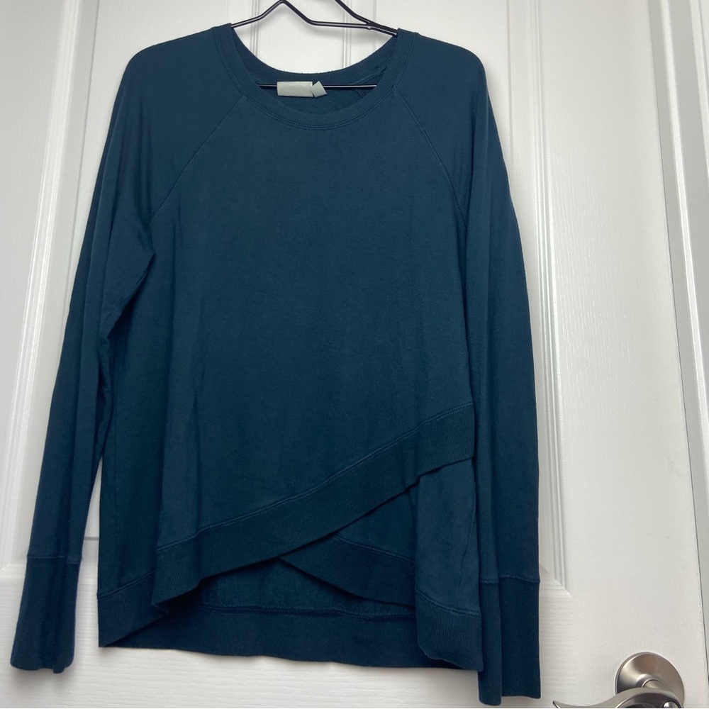 Athleta Dark Teal Crew Neck Crossover Hem Long Sleeve Sweater Size M